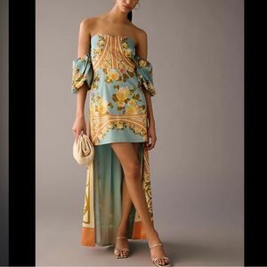 Anthropologie x Vineet Bahl Strapless Printed Cape Dress NWOT
